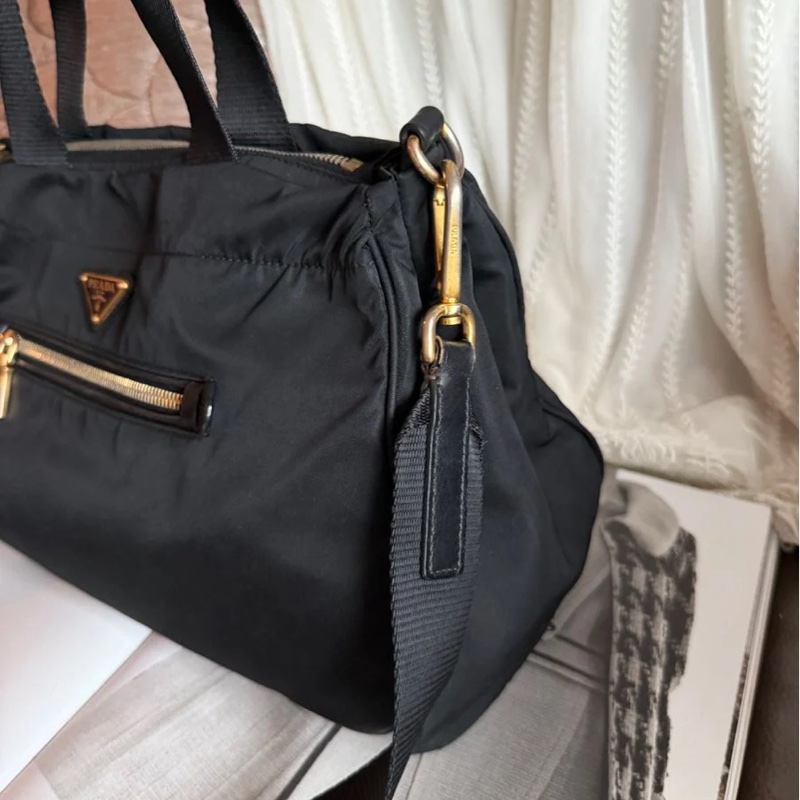 普拉達 包 尼龍斜挎包 包包 黑色 黑色 黑銀 皮革包 二手古董包 古董 中古二手prada Re-Nylon black crossbody bag-20