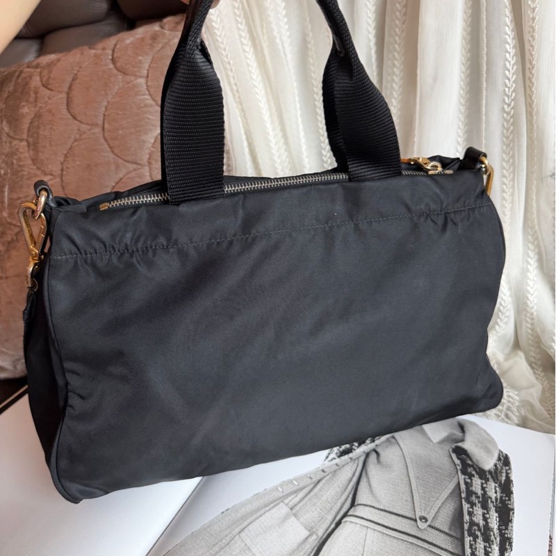 普拉達 包 尼龍斜挎包 包包 黑色 黑色 黑銀 皮革包 二手古董包 古董 中古二手prada Re-Nylon black crossbody bag-21