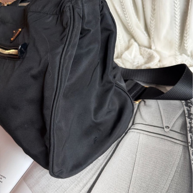 普拉達 包 尼龍斜挎包 包包 黑色 黑色 黑銀 皮革包 二手古董包 古董 中古二手prada Re-Nylon black crossbody bag-32