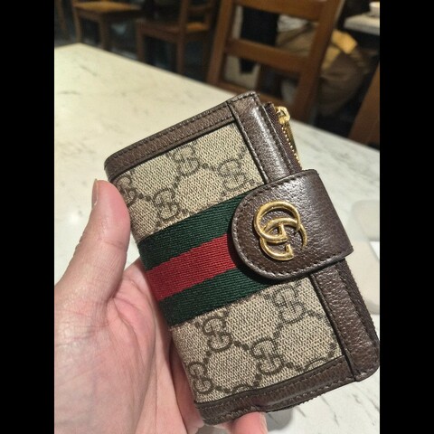 Gucci ophidia綠紅織帶扣式拉鍊中夾