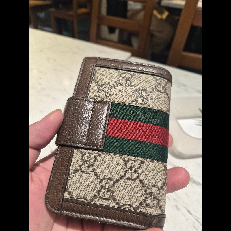 Gucci ophidia綠紅織帶扣式拉鍊中夾-1