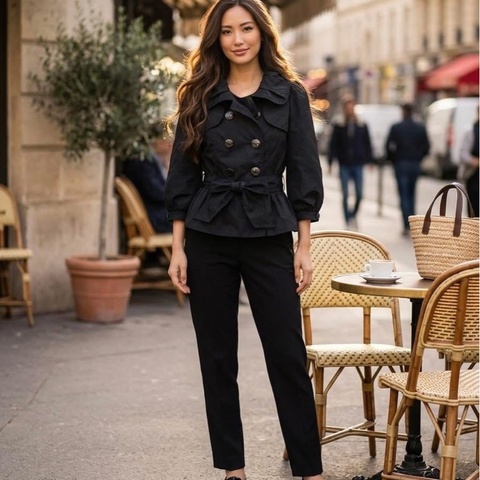 BURBERRY 藍標 雙排扣短版腰帶風衣 黑色