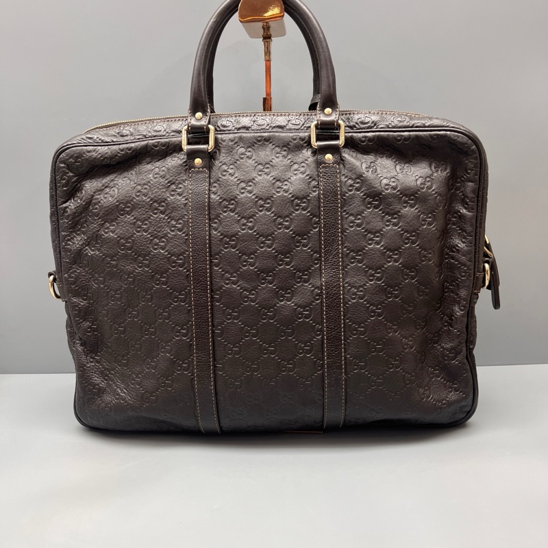 GUCCI 棕色壓花公文手提包 無肩帶 尺寸40*28 無附件-1