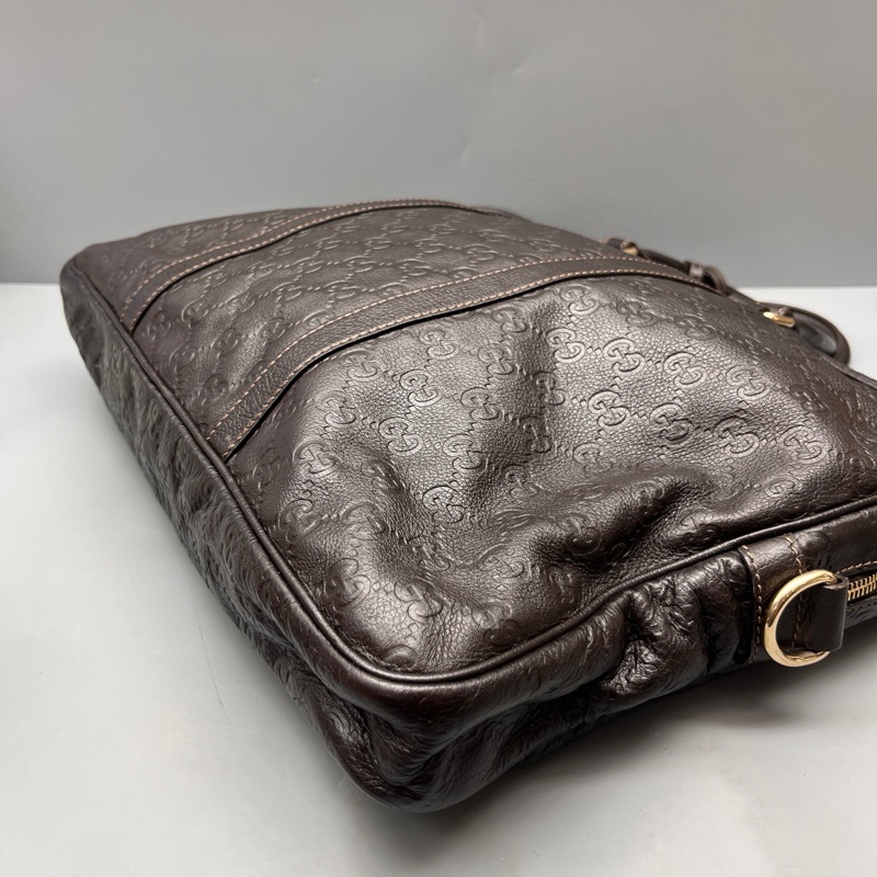 GUCCI 棕色壓花公文手提包 無肩帶 尺寸40*28 無附件-5