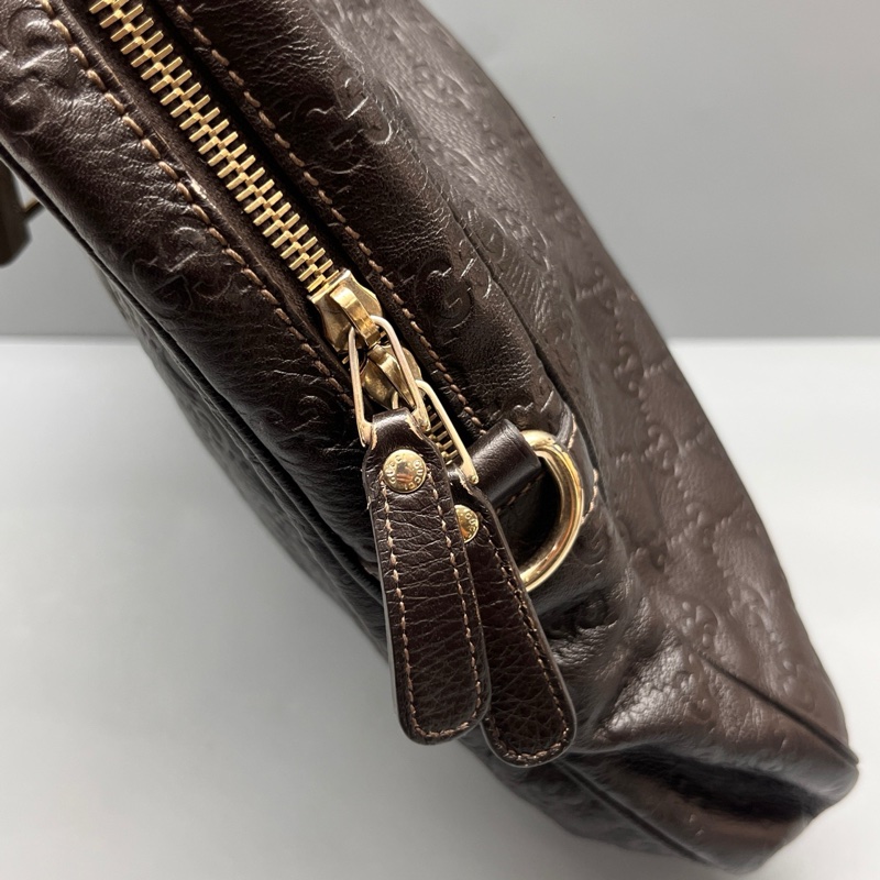 GUCCI 棕色壓花公文手提包 無肩帶 尺寸40*28 無附件-6