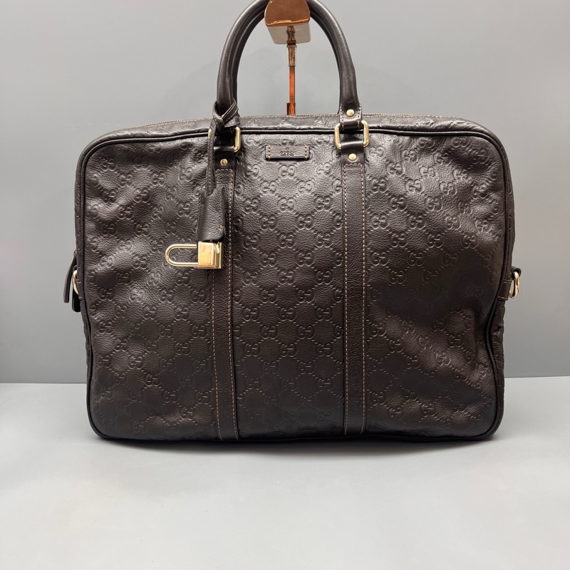 GUCCI 棕色壓花公文手提包 無肩帶 尺寸40*28 無附件-9