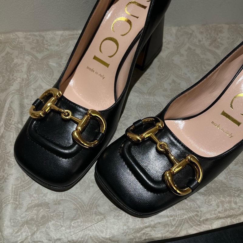 閒置新 未使用Gucci 馬銜扣方頭高跟鞋 黑色35碼 附件：盒子 塵袋-4