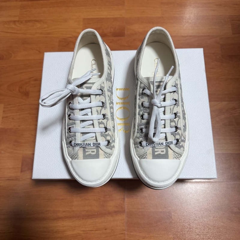 Dior厚底鞋迪奧新款CD刺繡滿印板鞋 灰白色 37.5碼-2