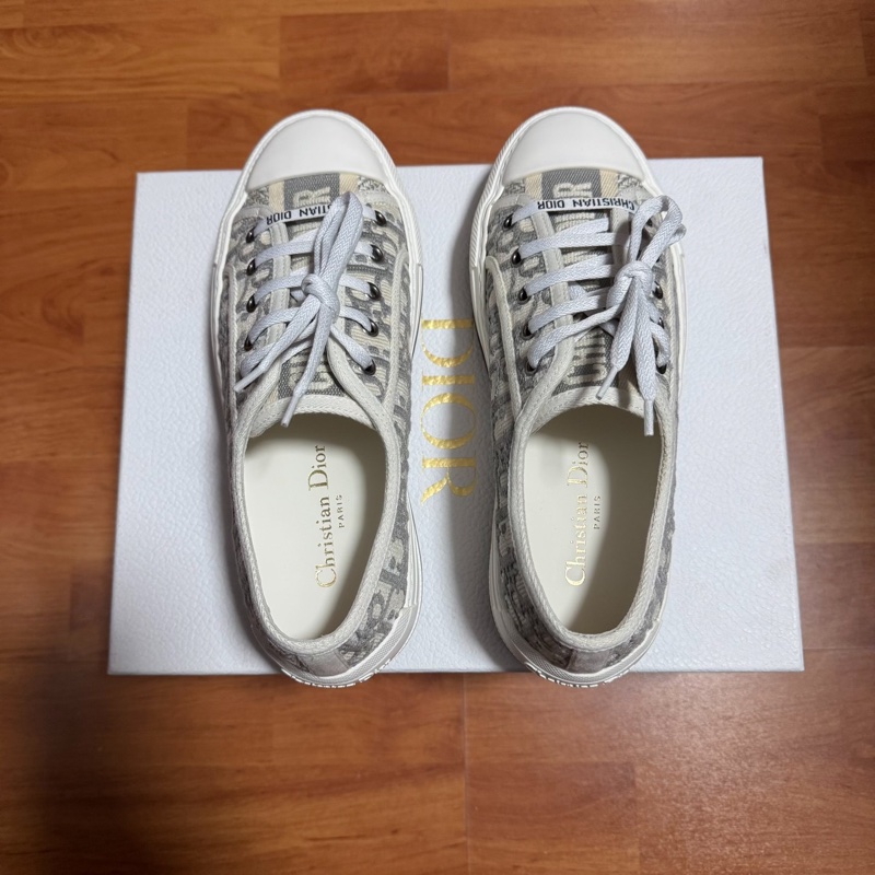 Dior厚底鞋迪奧新款CD刺繡滿印板鞋 灰白色 37.5碼-3
