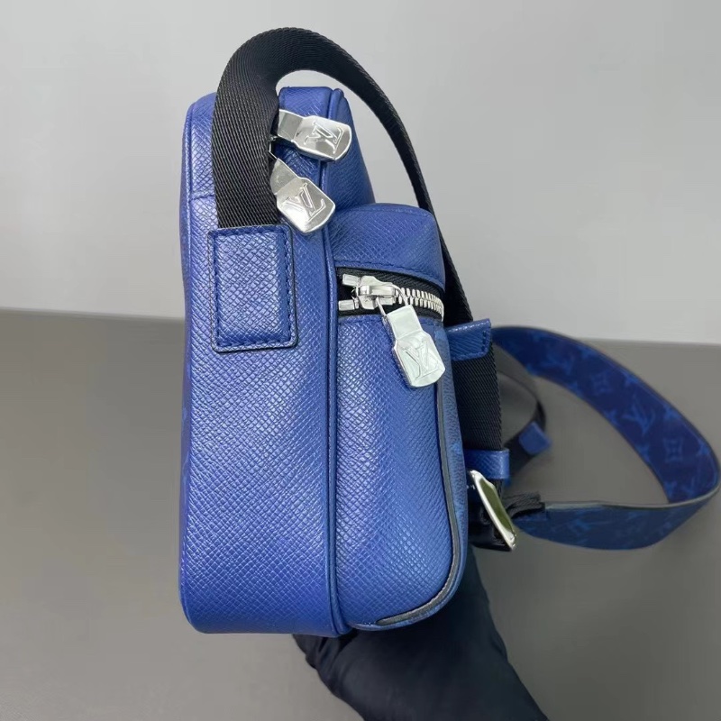 lv outdoor老花拼皮 郵差包藍色 經典老花配寶藍色 24*18*8.5 98新配件塵袋-4