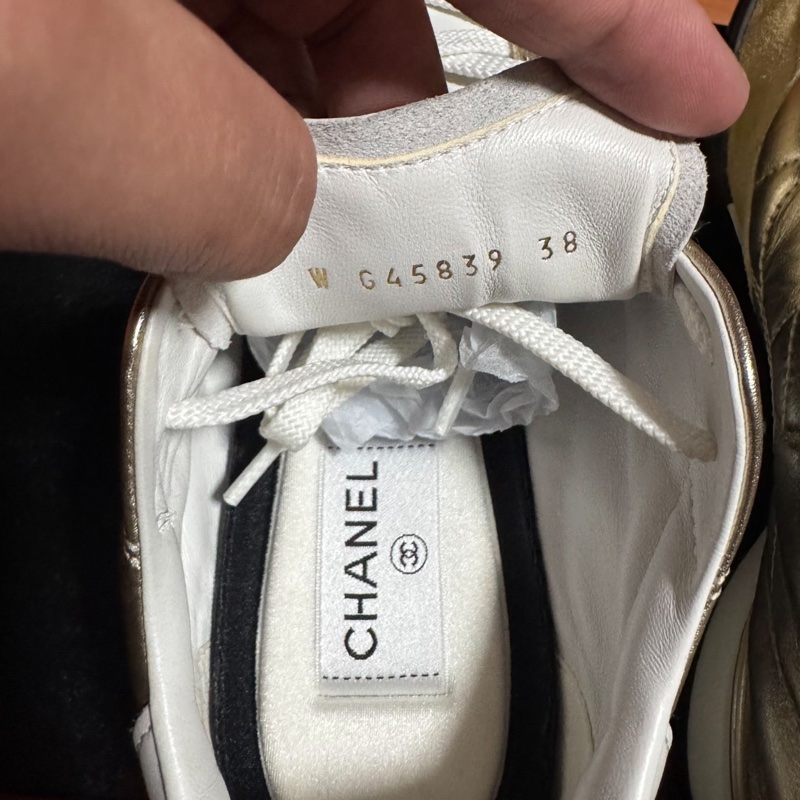 Chanel德訓鞋香奈兒新款雙c徽標運動鞋 女款 金色 38碼-5