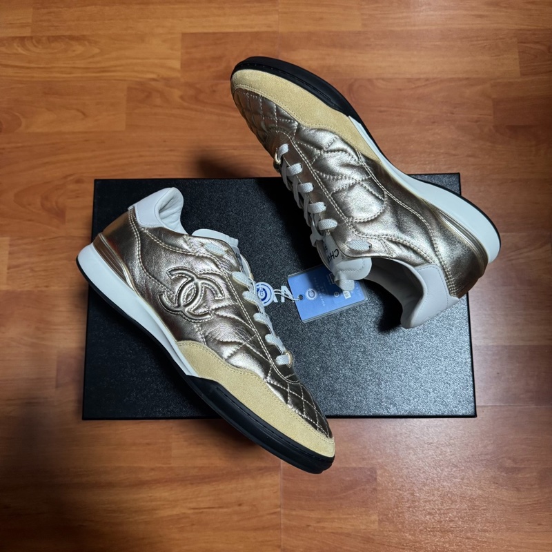 Chanel德訓鞋香奈兒新款雙c徽標運動鞋 女款 金色 38碼-8