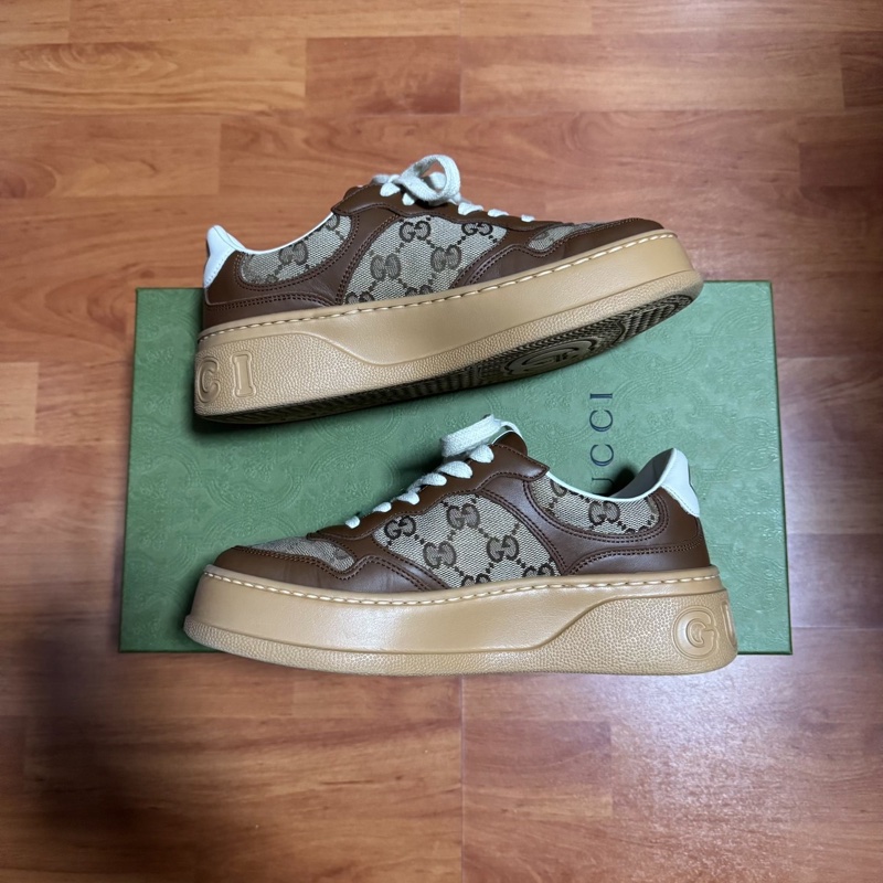 Gucci古馳餅乾鞋 低幫GG滿印時尚休閒板鞋 女款 棕色 36.5碼-2