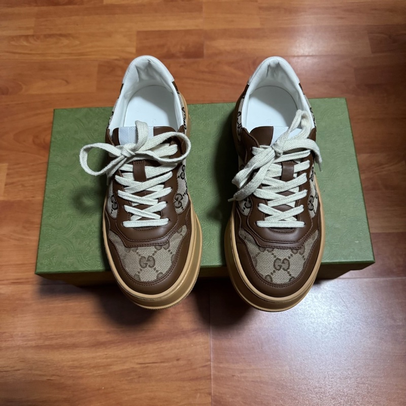 Gucci古馳餅乾鞋 低幫GG滿印時尚休閒板鞋 女款 棕色 36.5碼-3