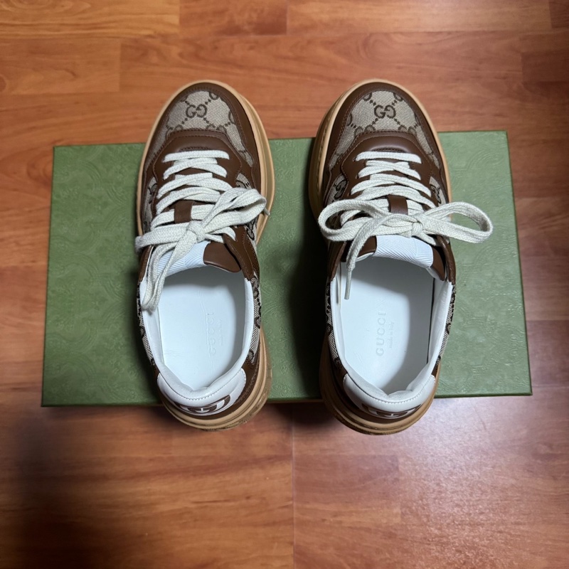 Gucci古馳餅乾鞋 低幫GG滿印時尚休閒板鞋 女款 棕色 36.5碼-4