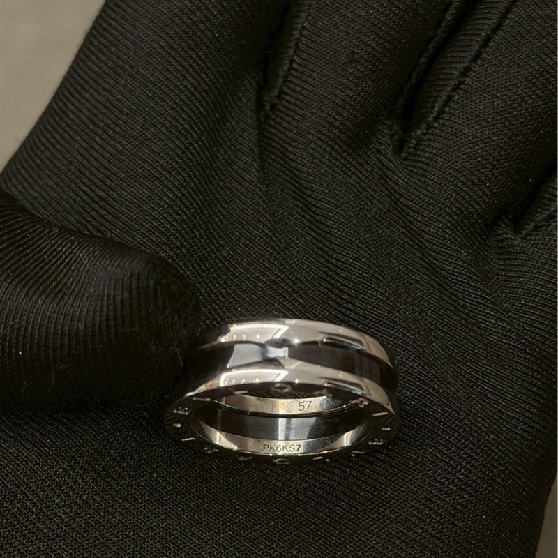 寶格麗經典黑銀戒指-4