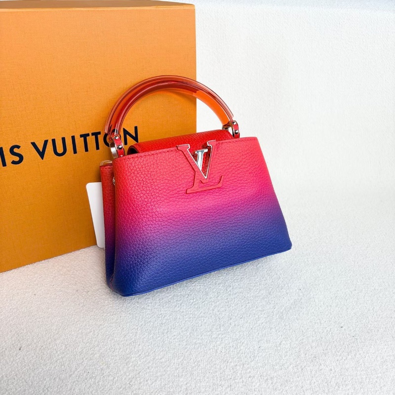 LV限量漸變Capucines minI 芯片款 紅藍漸變 銀扣 牛皮20*13*7 98新配件盒子 塵袋 肩帶-3