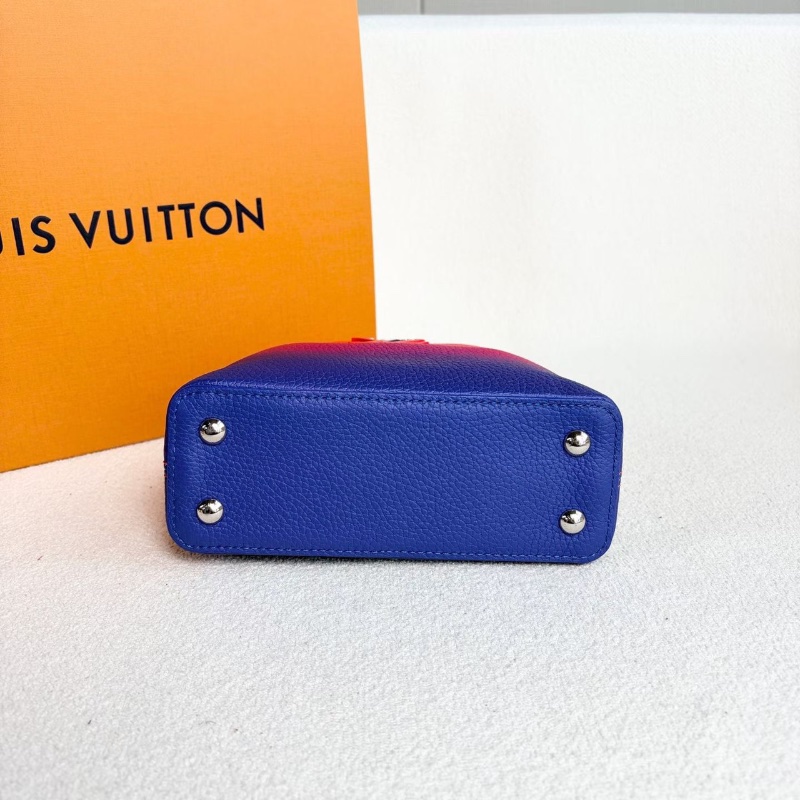LV限量漸變Capucines minI 芯片款 紅藍漸變 銀扣 牛皮20*13*7 98新配件盒子 塵袋 肩帶-4