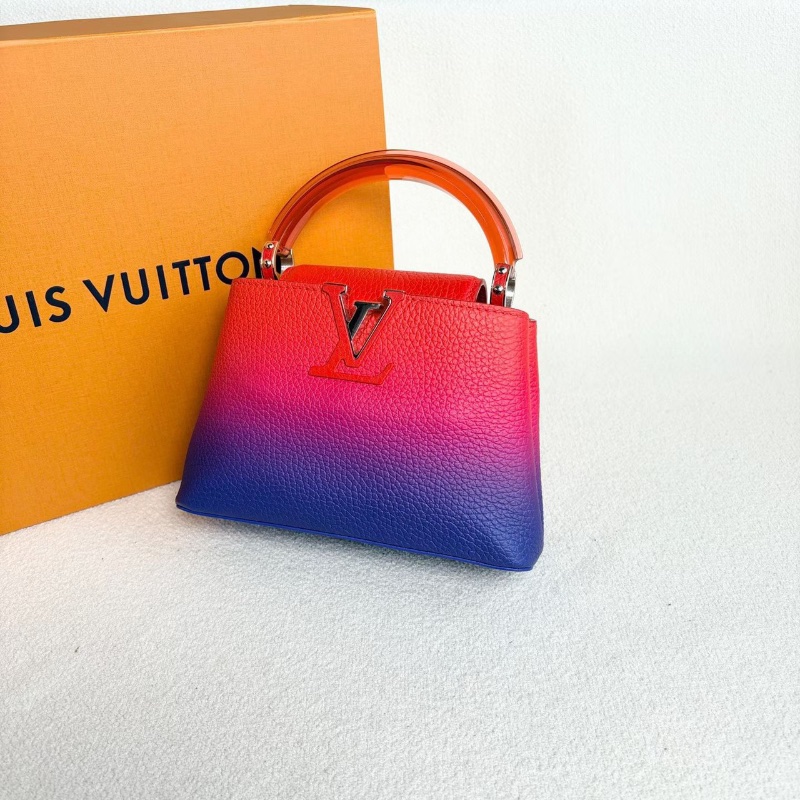 LV限量漸變Capucines minI 芯片款 紅藍漸變 銀扣 牛皮20*13*7 98新配件盒子 塵袋 肩帶-5