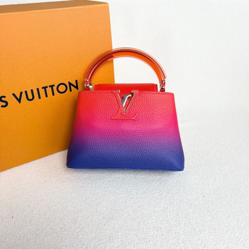 LV限量漸變Capucines minI 芯片款 紅藍漸變 銀扣 牛皮20*13*7 98新配件盒子 塵袋 肩帶-6