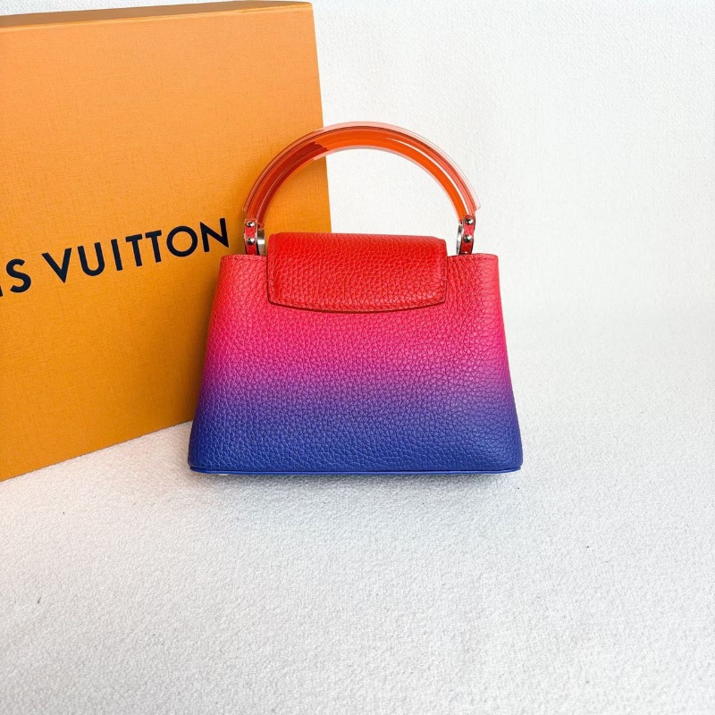 LV限量漸變Capucines minI 芯片款 紅藍漸變 銀扣 牛皮20*13*7 98新配件盒子 塵袋 肩帶-7