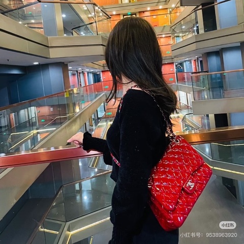 Chanel 漆皮CFJumbo雙蓋鏈條包 紅色 銀扣 漆皮 30*20*9 98新配件塵袋