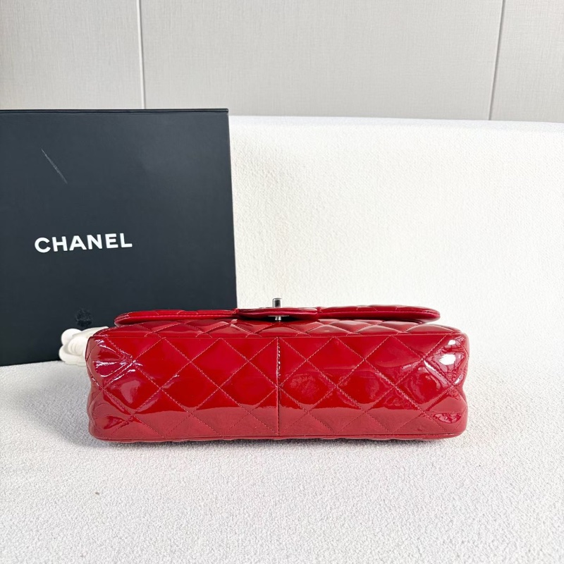 Chanel 漆皮CFJumbo雙蓋鏈條包 紅色 銀扣 漆皮 30*20*9 98新配件塵袋-4