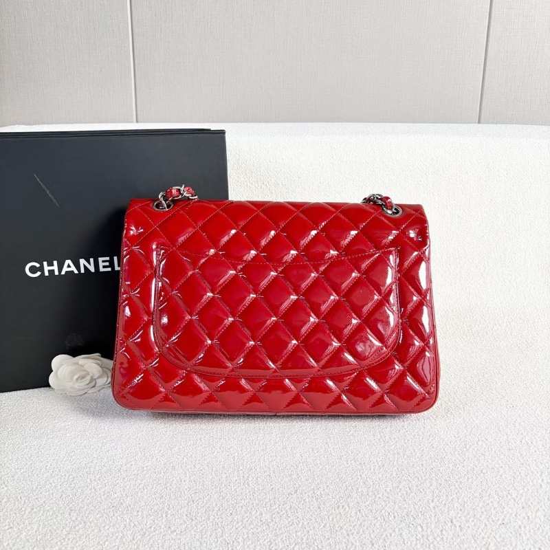 Chanel 漆皮CFJumbo雙蓋鏈條包 紅色 銀扣 漆皮 30*20*9 98新配件塵袋-7