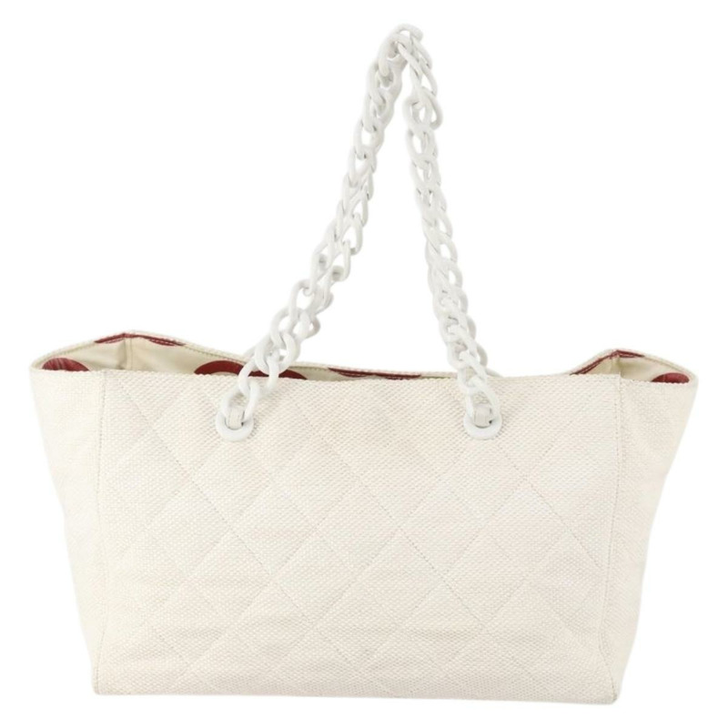 【日本直送】香奈兒塑膠鏈條手提包 草編 白色 CC Auth 171126-1