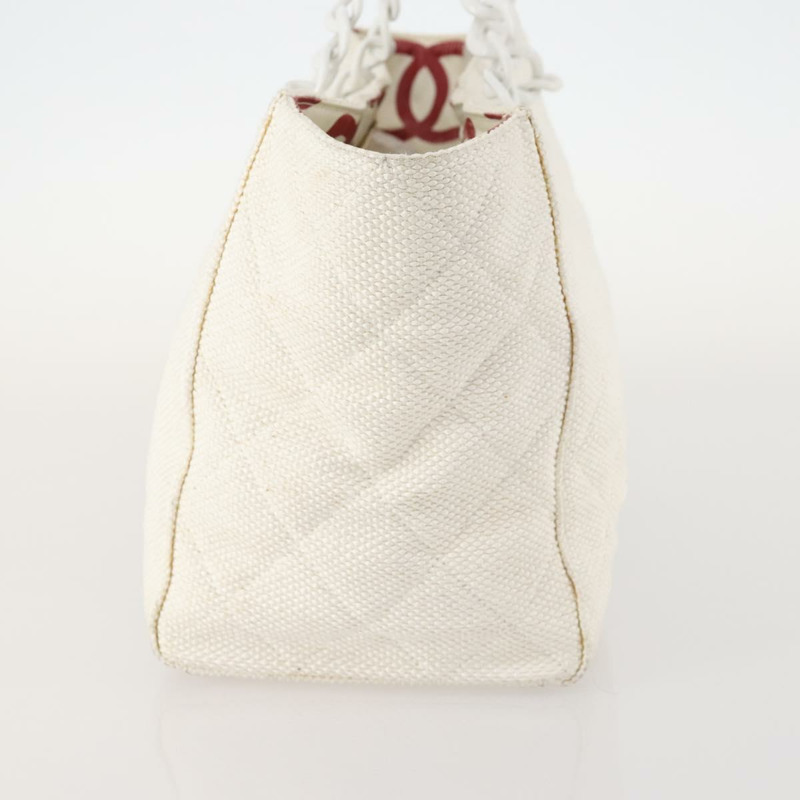 【日本直送】香奈兒塑膠鏈條手提包 草編 白色 CC Auth 171126-2