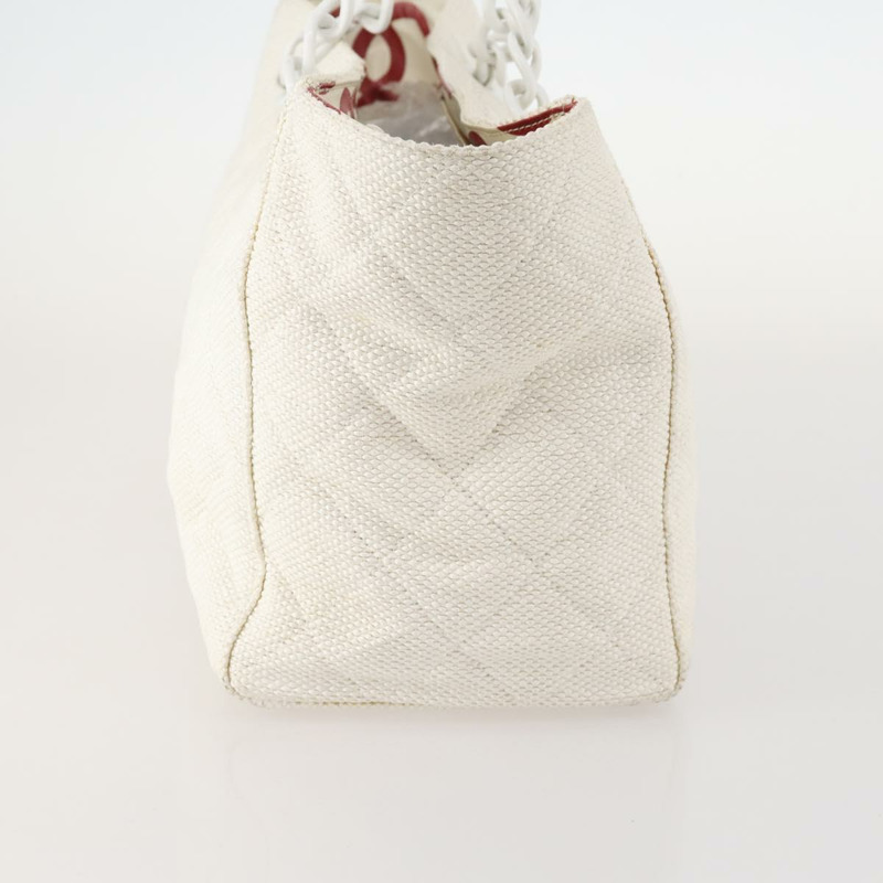 【日本直送】香奈兒塑膠鏈條手提包 草編 白色 CC Auth 171126-3