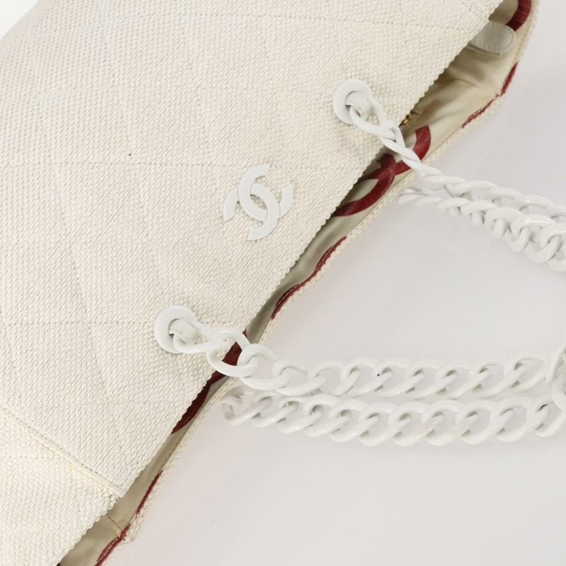 【日本直送】香奈兒塑膠鏈條手提包 草編 白色 CC Auth 171126-5