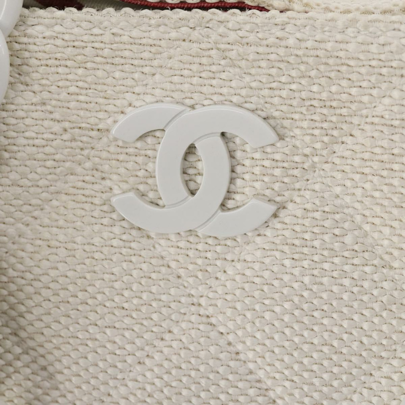 【日本直送】香奈兒塑膠鏈條手提包 草編 白色 CC Auth 171126-16