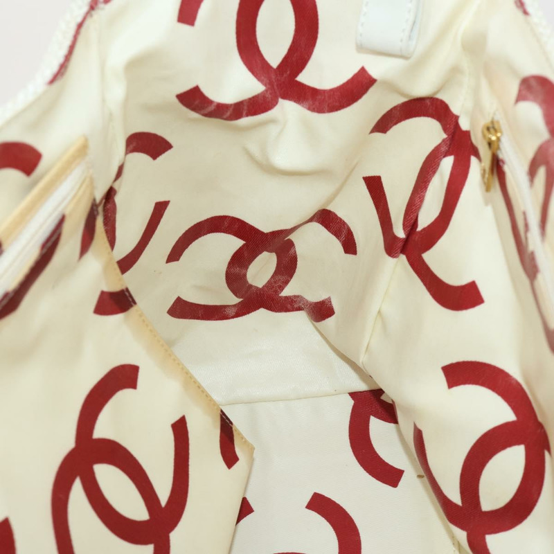 【日本直送】香奈兒塑膠鏈條手提包 草編 白色 CC Auth 171126-18