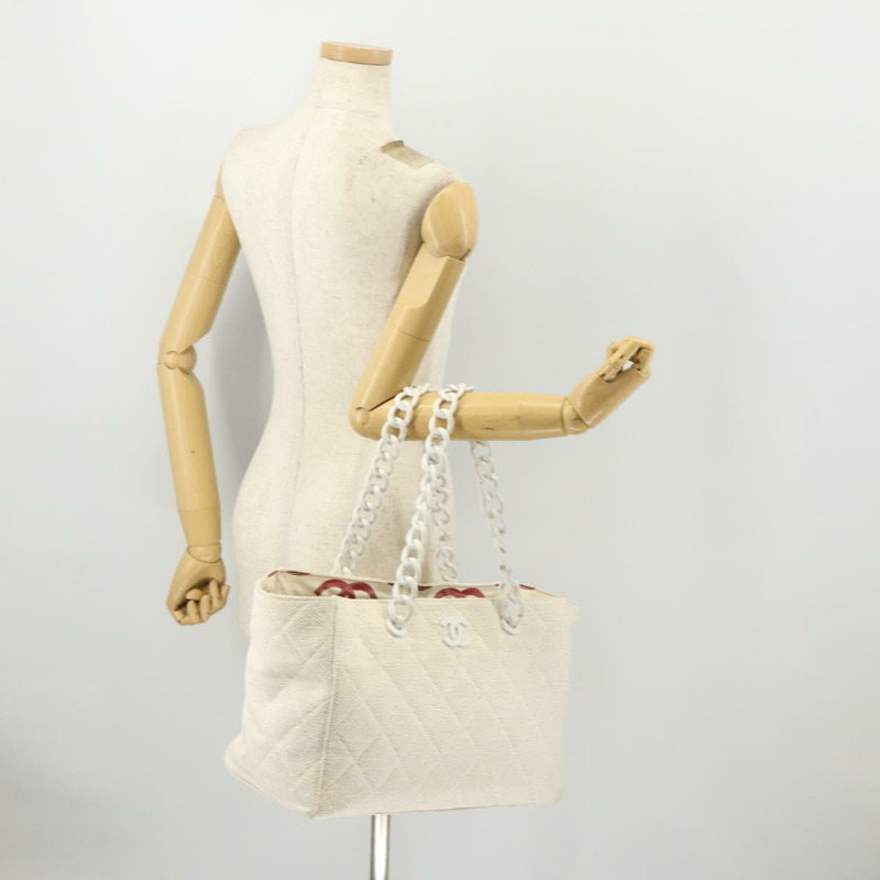【日本直送】香奈兒塑膠鏈條手提包 草編 白色 CC Auth 171126-25