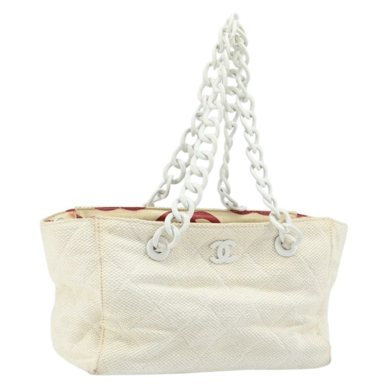 【日本直送】香奈兒 (CHANEL) Matelasse 塑膠鏈條單肩包 草編 米色 金 CC 標誌 Auth 170647A-0