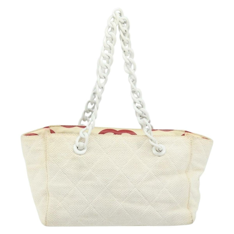 【日本直送】香奈兒 (CHANEL) Matelasse 塑膠鏈條單肩包 草編 米色 金 CC 標誌 Auth 170647A-1