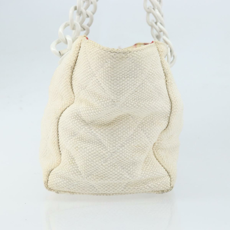 【日本直送】香奈兒 (CHANEL) Matelasse 塑膠鏈條單肩包 草編 米色 金 CC 標誌 Auth 170647A-3