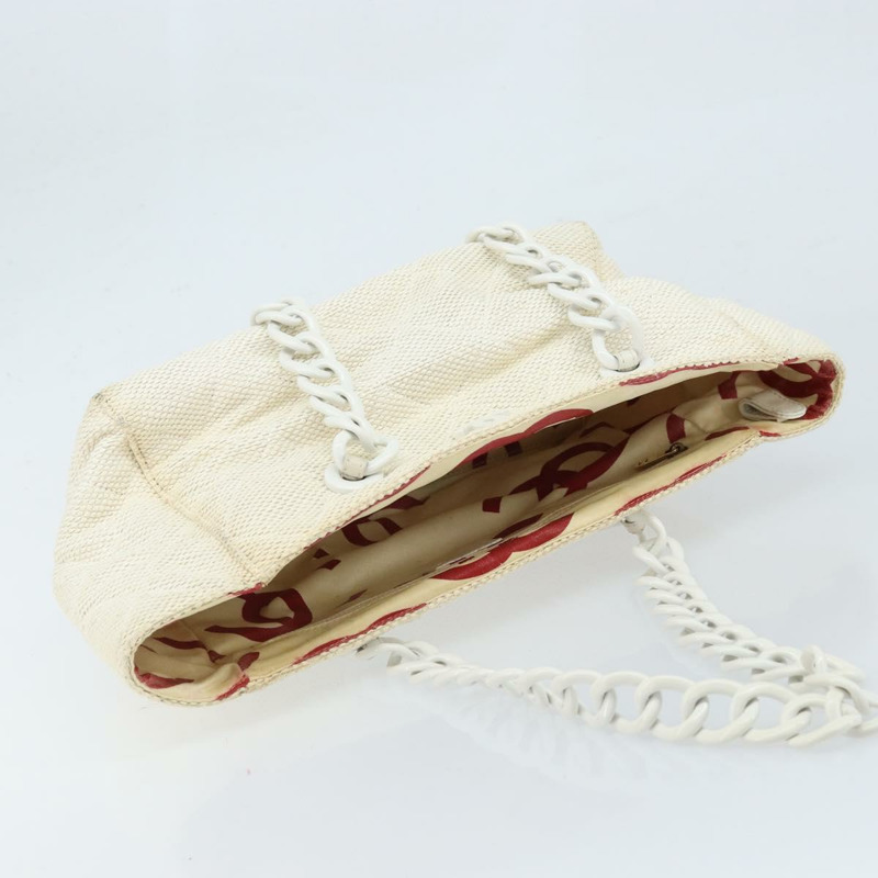 【日本直送】香奈兒 (CHANEL) Matelasse 塑膠鏈條單肩包 草編 米色 金 CC 標誌 Auth 170647A-5