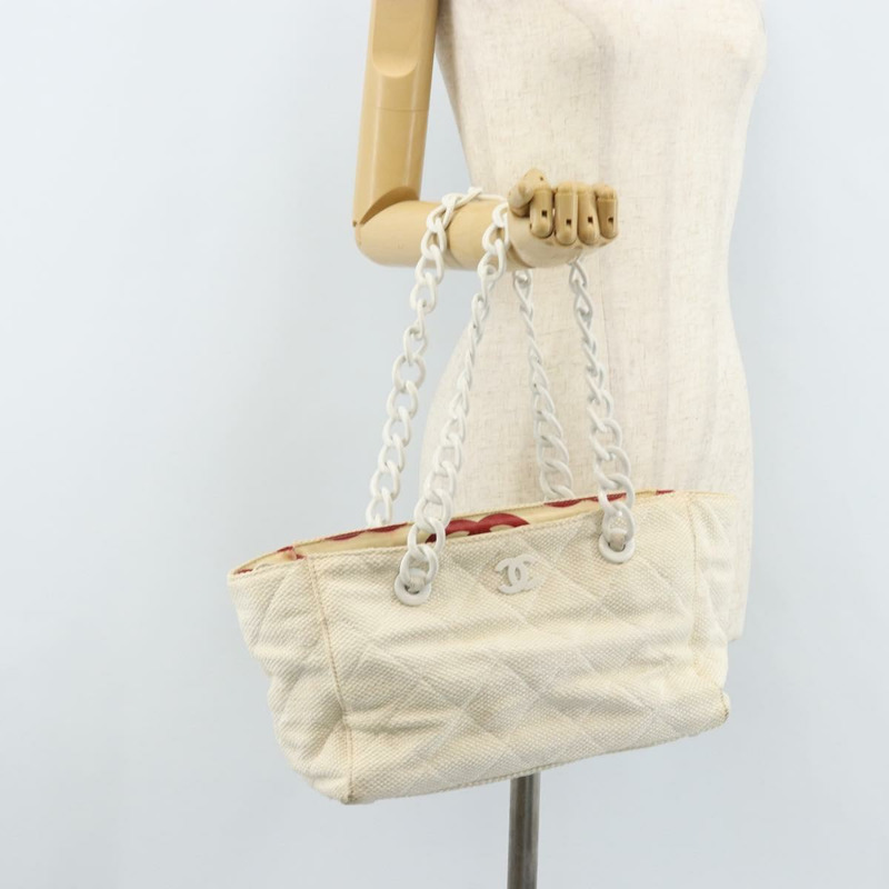 【日本直送】香奈兒 (CHANEL) Matelasse 塑膠鏈條單肩包 草編 米色 金 CC 標誌 Auth 170647A-21