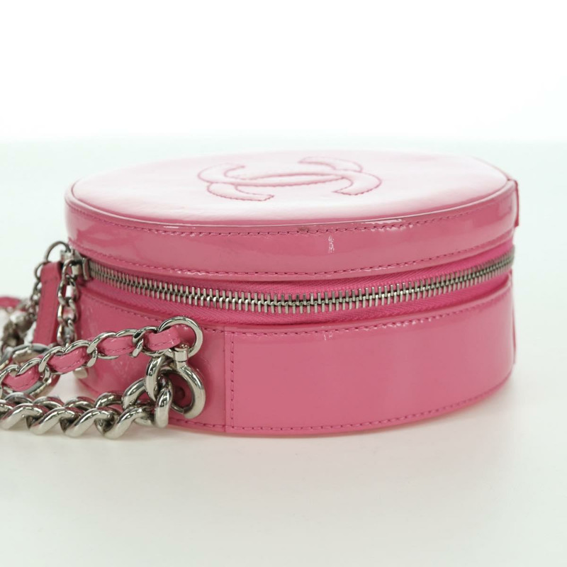 【日本直送】香奈兒 (CHANEL) 漆皮粉紅銀色雙C標誌鏈條單背包 ARZ544SAM-3