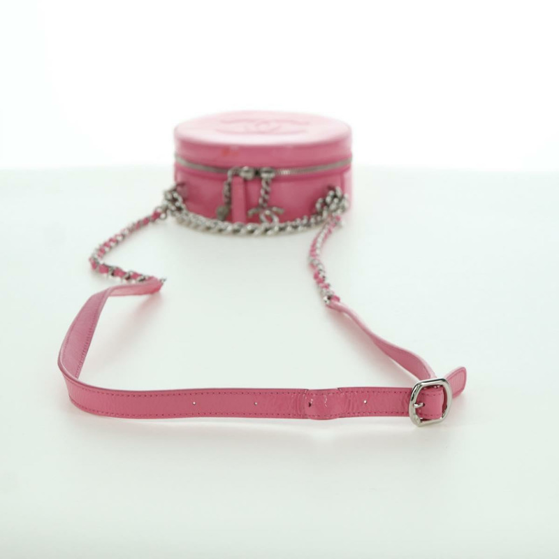 【日本直送】香奈兒 (CHANEL) 漆皮粉紅銀色雙C標誌鏈條單背包 ARZ544SAM-7