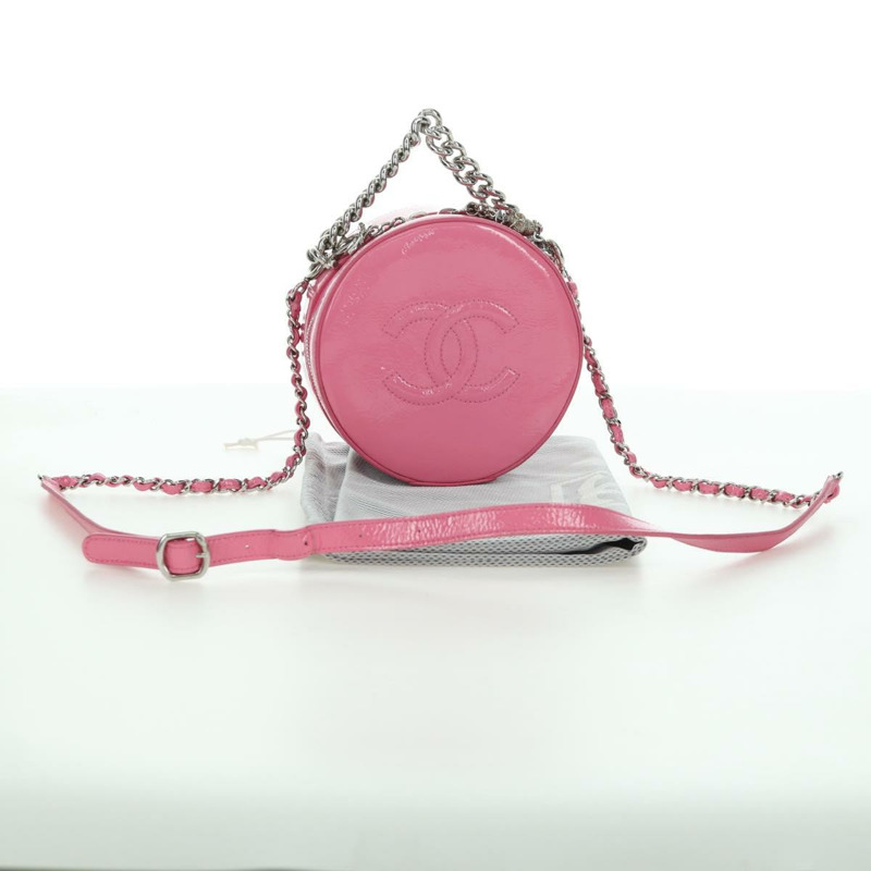 【日本直送】香奈兒 (CHANEL) 漆皮粉紅銀色雙C標誌鏈條單背包 ARZ544SAM-11