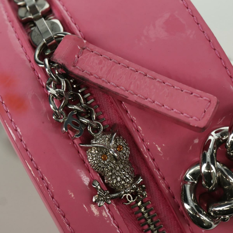 【日本直送】香奈兒 (CHANEL) 漆皮粉紅銀色雙C標誌鏈條單背包 ARZ544SAM-25