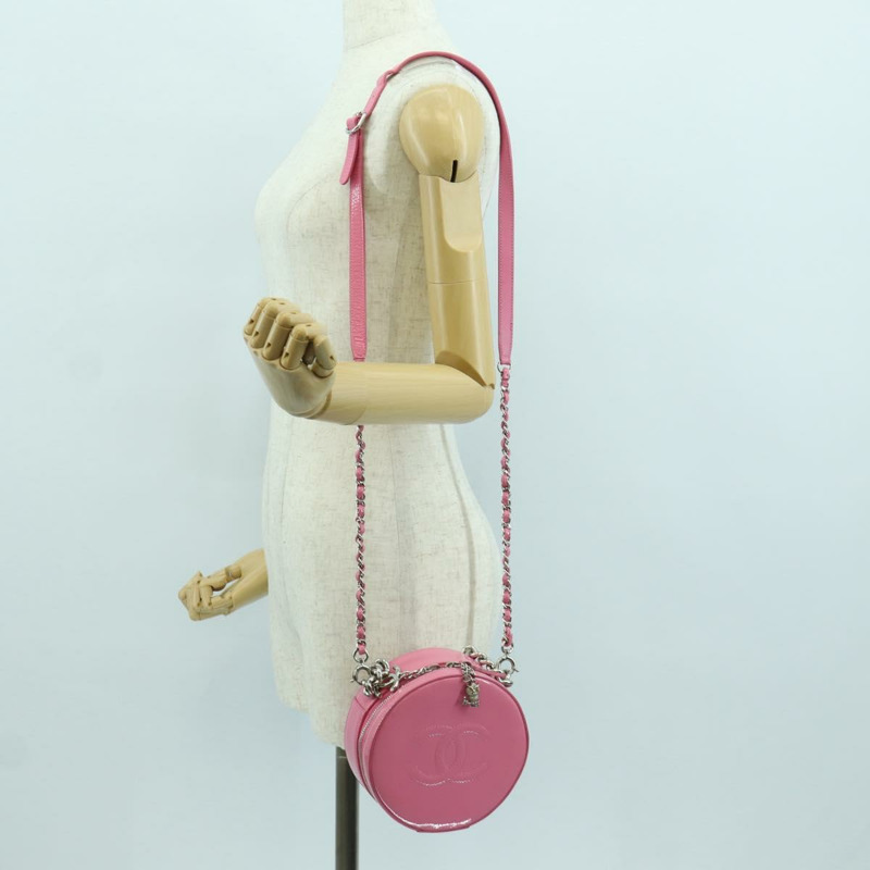 【日本直送】香奈兒 (CHANEL) 漆皮粉紅銀色雙C標誌鏈條單背包 ARZ544SAM-31