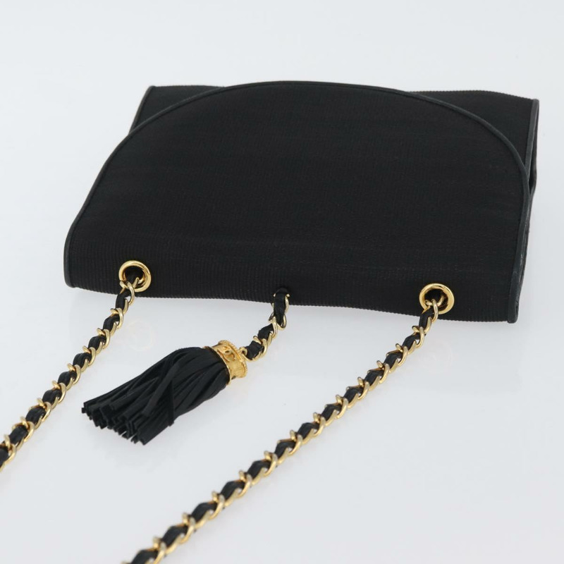 【日本直送】香奈兒鏈單背包帆布黑色金色雙C標誌 LNZ681V-5