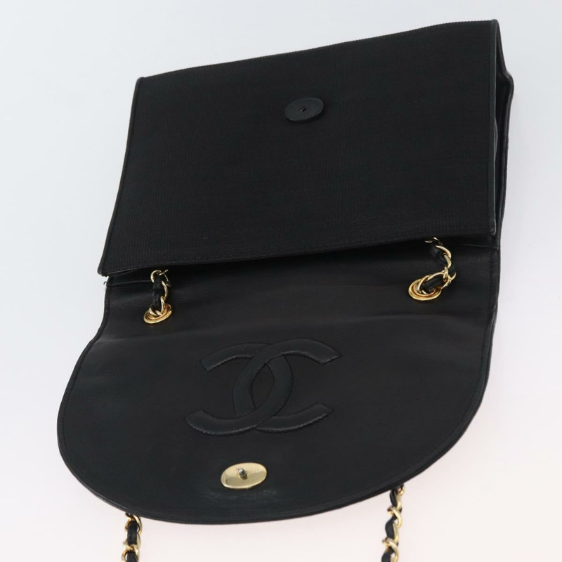 【日本直送】香奈兒鏈單背包帆布黑色金色雙C標誌 LNZ681V-18