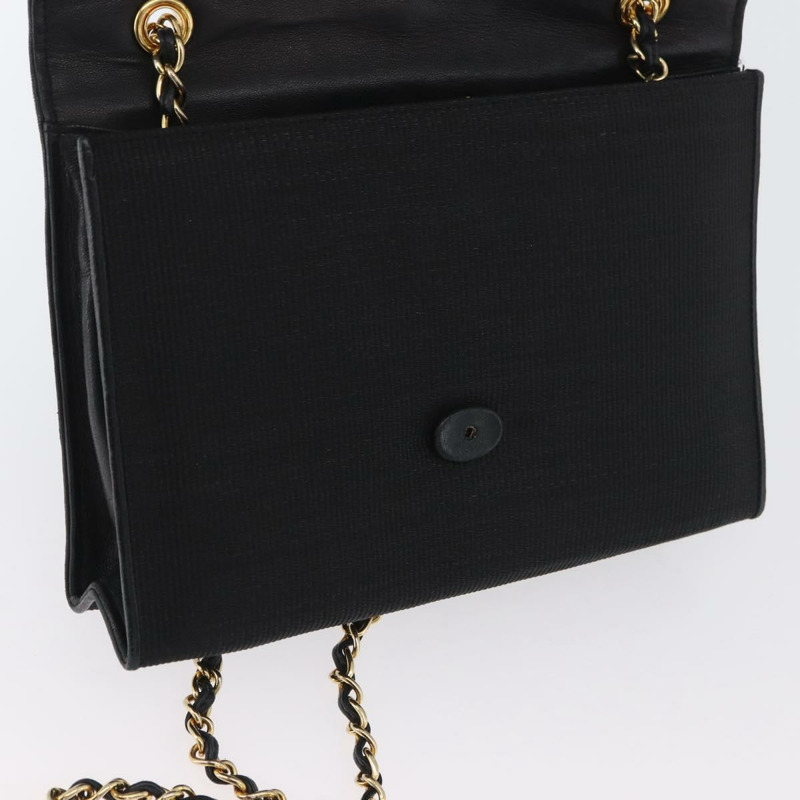 【日本直送】香奈兒鏈單背包帆布黑色金色雙C標誌 LNZ681V-21