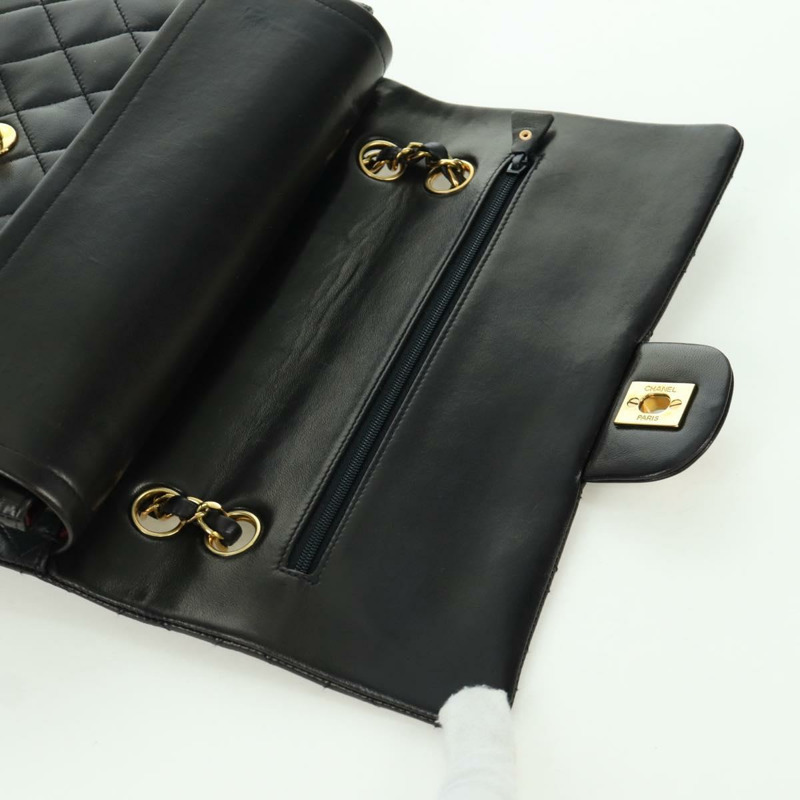 【日本直送】香奈兒 Matelasse 25 雙蓋鏈條包 羊皮 金色 黑色 CC Auth ARZ720SAV-19