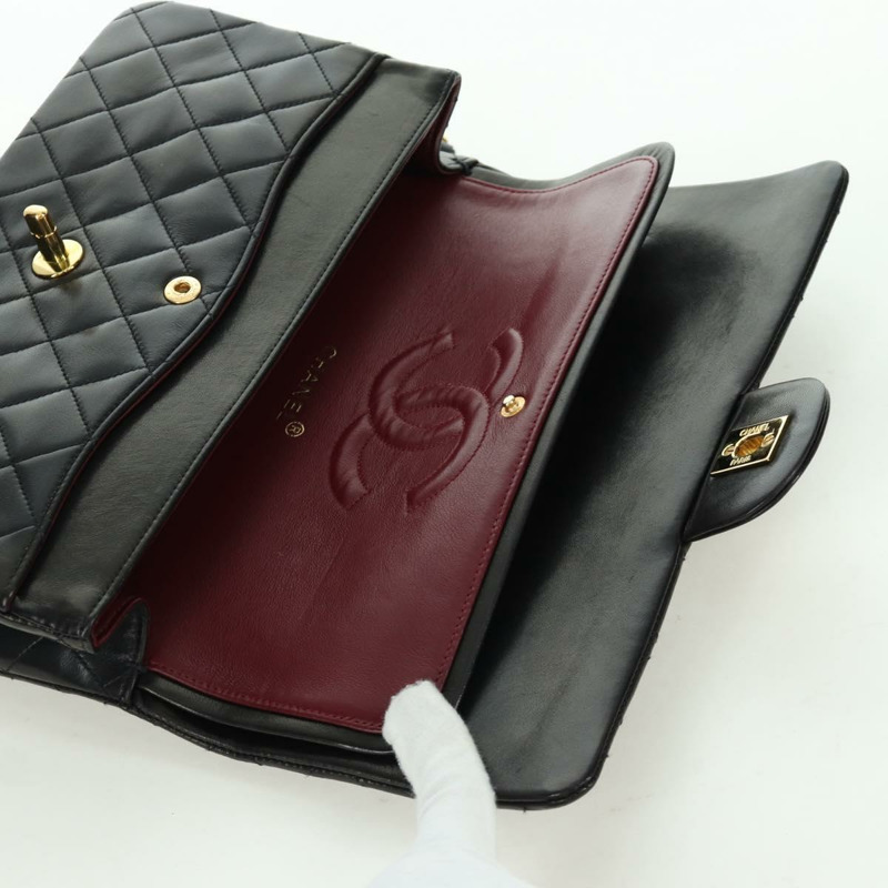 【日本直送】香奈兒 Matelasse 25 雙蓋鏈條包 羊皮 金色 黑色 CC Auth ARZ720SAV-23